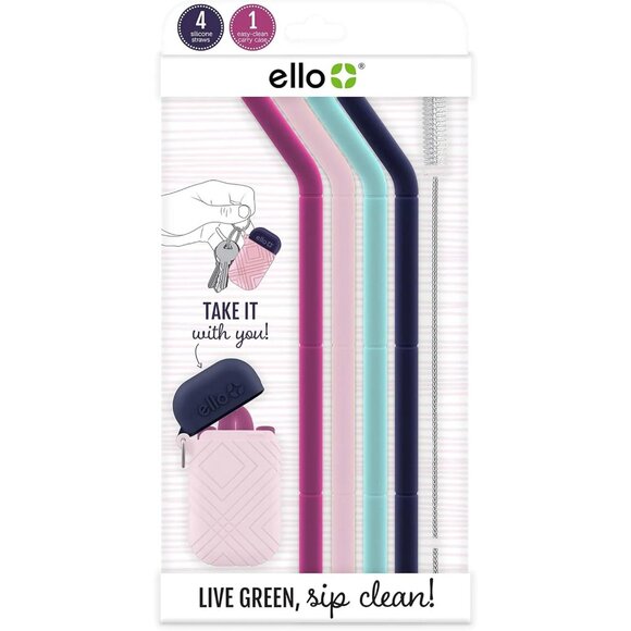 Ello Impact Silicone Fold & Store Straws with Carry Case, 4 Piece, June Breeze - Picture 2 of 10